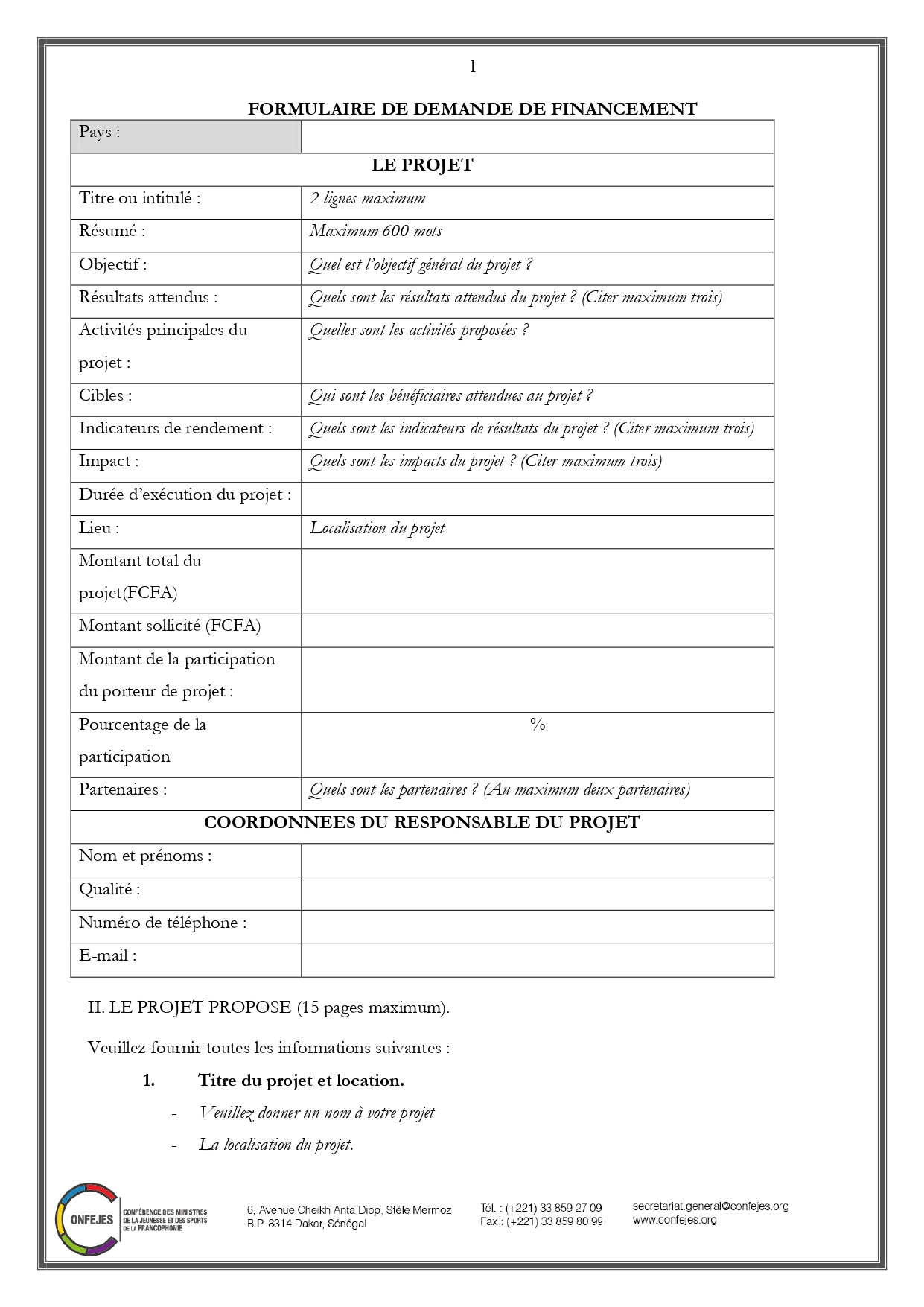 Formulaire De Demande De Subvention page 0002 MINISTERE DE LA Formulaire De Demande De Subvention page 0002 MINISTERE DE LA